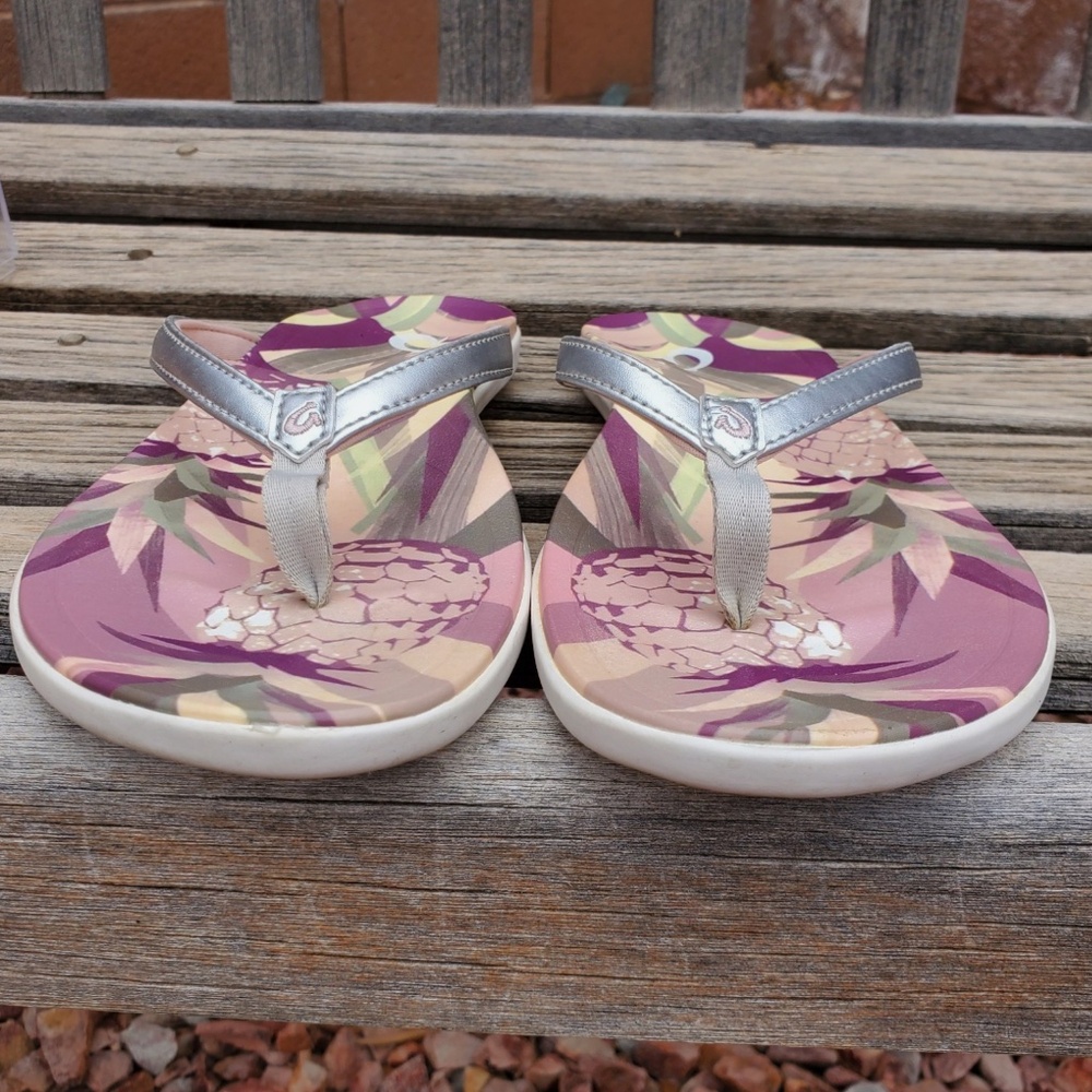 Olukai Ho'opio Hau Flip Flops Size 11 Women Silver Pineapple Sandals - Picture 12 of 12